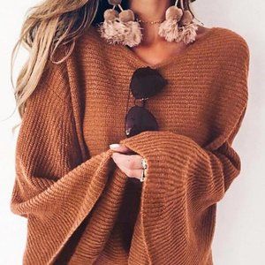 Caramel Bell Sleeves Knit Sweater